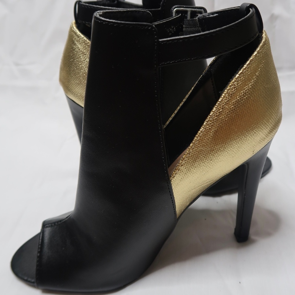 Gold and Black Peep-toe Bootie